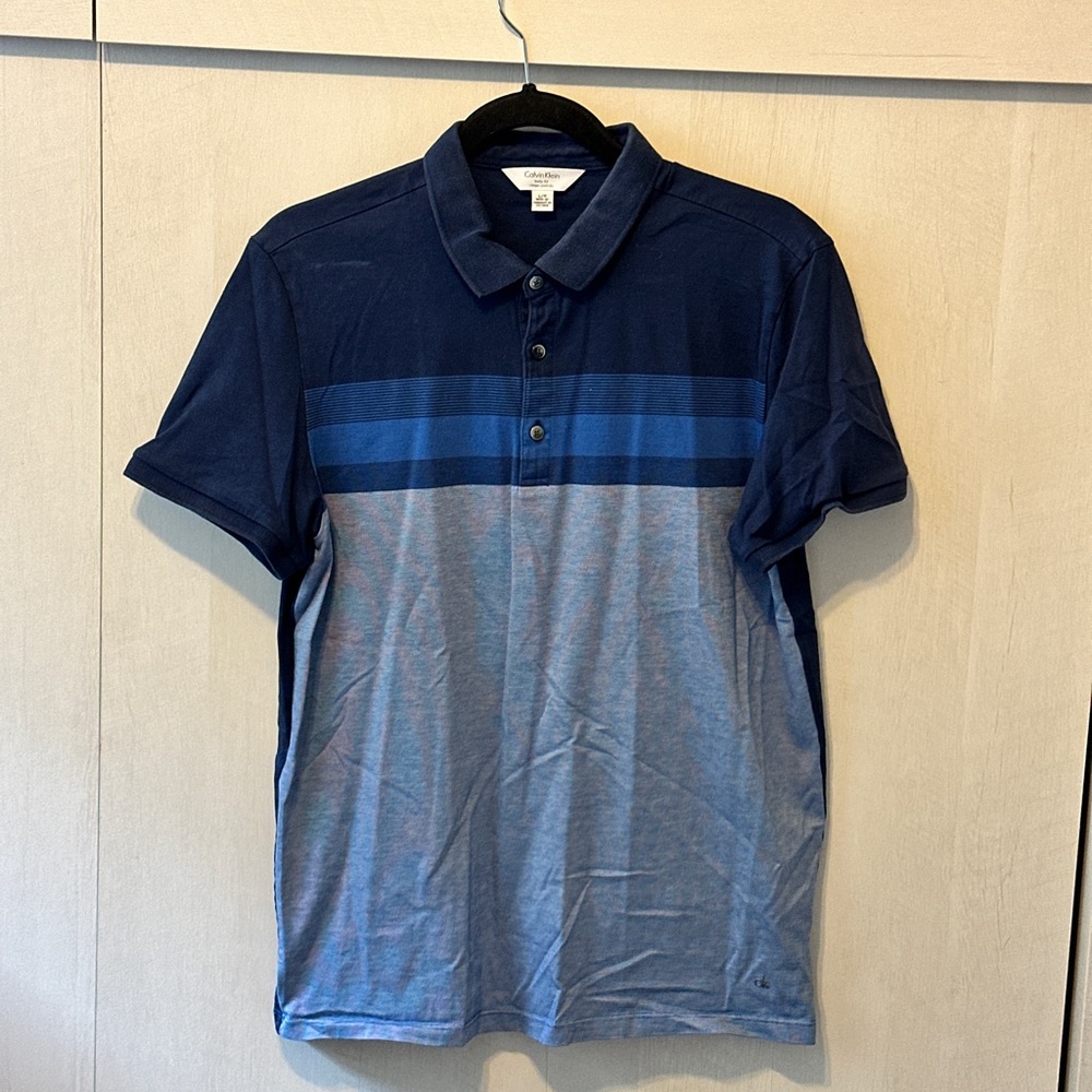 Calvin Klein Navy and Light Blue Polo Shirt